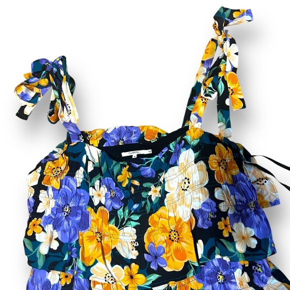 Tularosa Floral Ruffle mini Dress Black Yellow Purple Revolve Size Medium - Picture 5 of 11